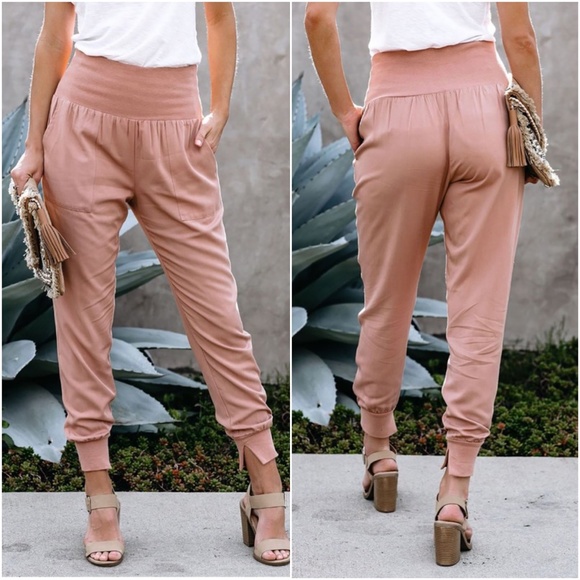 Boho Pink Ankle Split Lounge Jogger Pants Harem - Picture 2 of 2